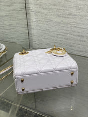 DIOR 25S MINI LADY DIOR BAG 17 IN LILAC CALFSKIN CHARM CRYSTAL EMBELLISHMENTS