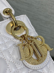 DIOR 25S MINI LADY DIOR BAG 17 IN LILAC CALFSKIN CHARM CRYSTAL EMBELLISHMENTS