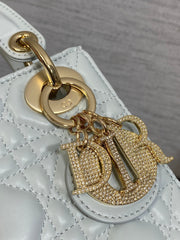 DIOR 25S MINI LADY DIOR BAG 17 IN LIGHT BLUE CALFSKIN CHARM CRYSTAL EMBELLISHMENTS