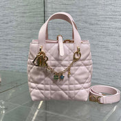 DIOR 25S TOUJOURS VERTICAL TOTE BAG 18 IN LIGHT PINK CALFSKIN WITH CHARM BRACELET STRAP