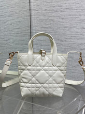 DIOR 25S TOUJOURS VERTICAL TOTE BAG 18 IN IVORY CALFSKIN WITH CHARM BRACELET STRAP