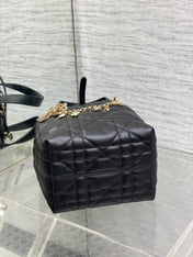 DIOR 25S TOUJOURS VERTICAL TOTE BAG 18 IN BLACK CALFSKIN WITH CHARM BRACELET STRAP