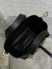 DIOR 25S TOUJOURS VERTICAL TOTE BAG 18 IN BLACK CALFSKIN WITH CHARM BRACELET STRAP