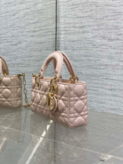 DIOR 25S SMALL LADY D‑JOY BAG 22 IN BABY PINK CALFSKIN GOLD HARDWRE