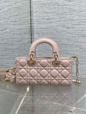 DIOR 25S SMALL LADY D‑JOY BAG 22 IN BABY PINK CALFSKIN GOLD HARDWARE