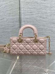DIOR 25S SMALL LADY D‑JOY BAG 22 IN BABY PINK CALFSKIN GOLD HARDWRE