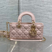 DIOR 25S SMALL LADY D‑JOY BAG 22 IN BABY PINK CALFSKIN GOLD HARDWARE