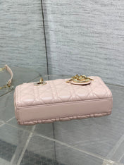 DIOR 25S SMALL LADY D‑JOY BAG 22 IN BABY PINK CALFSKIN GOLD HARDWRE