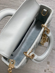 DIOR 25S SMALL LADY D‑JOY BAG 22 IN SHIRT BLUE CALFSKIN GOLD HARDWARE