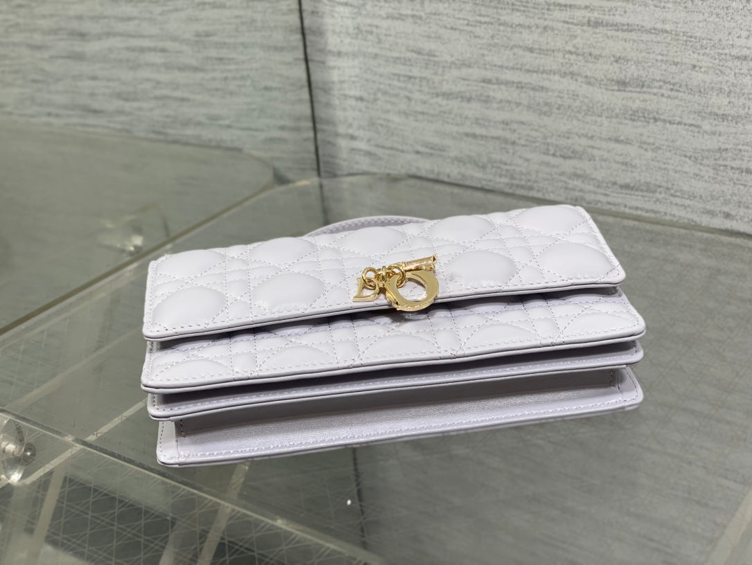 DIOR 25S DIOR TALK PHONE POUCH 21 IN PALE LILAC CALFSKIN GOLD HARDWARE