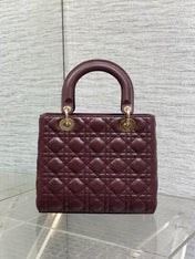 DIOR 25S MEDIUM LADY BAG 24 IN BURGUNDY CALFSKIN GOLD HARDWRE