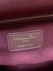 DIOR 25S MEDIUM LADY BAG 24 IN BURGUNDY CALFSKIN GOLD HARDWRE
