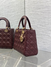 DIOR 25S MEDIUM LADY BAG 24 IN BURGUNDY CALFSKIN GOLD HARDWRE