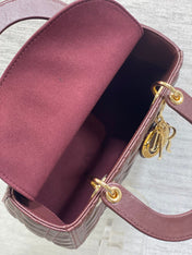 DIOR 25S MEDIUM LADY BAG 24 IN BURGUNDY CALFSKIN GOLD HARDWRE