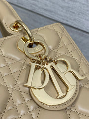 DIOR 25S MEDIUM LADY BAG 24 IN POWDER BEIGE CALFSKIN GOLD HARDWRE