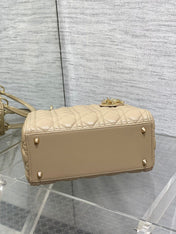 DIOR 25S MEDIUM LADY BAG 24 IN POWDER BEIGE CALFSKIN GOLD HARDWARE