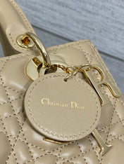 DIOR 25S MEDIUM LADY BAG 24 IN POWDER BEIGE CALFSKIN GOLD HARDWARE