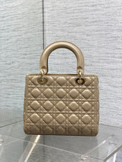 DIOR 25S MEDIUM LADY BAG 24 IN POWDER BEIGE CALFSKIN GOLD HARDWRE
