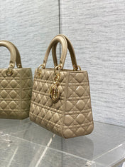 DIOR 25S MEDIUM LADY BAG 24 IN POWDER BEIGE CALFSKIN GOLD HARDWARE