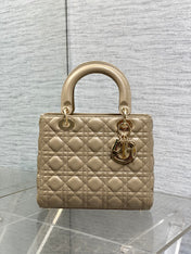 DIOR 25S MEDIUM LADY BAG 24 IN POWDER BEIGE CALFSKIN GOLD HARDWRE