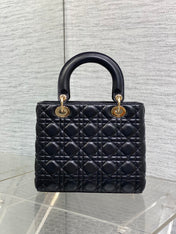 DIOR 25S MEDIUM LADY BAG 24 IN BLACK CALFSKIN GOLD HARDWARE