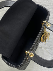 DIOR 25S MEDIUM LADY BAG 24 IN BLACK CALFSKIN GOLD HARDWARE