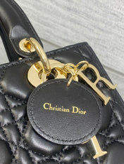 DIOR 25S MEDIUM LADY BAG 24 IN BLACK CALFSKIN GOLD HARDWARE