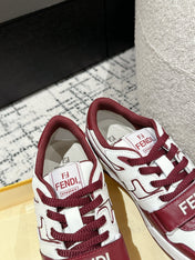 FENDI MATCH LOW-TOPS IN BURGUNDY RED MIX WHITE CALFSKIN