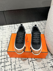 BOUNCING SNEAKER IN BRONZE BROWN CALFSKIN AND BLACK FABRIC