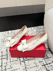 VLTN HIGH HEEL 25S 40 MM IN CREAM WHITE CALFSKIN WITH BOW