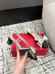 VLTN HIGH HEEL 25S 40 MM IN BLACK FABRIC MIX SILVER CALFSKIN WITH BOW