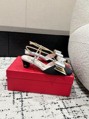 VLTN HIGH HEEL 25S 40 MM IN BLACK FABRIC MIX SILVER CALFSKIN WITH BOW