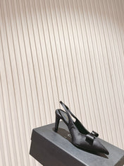 CC HIGH SLINGBACK IN BLACK SATIN WITH BOW ATTACHED