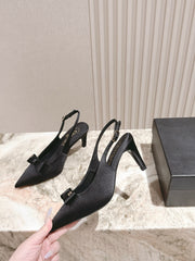 CC HIGH SLINGBACK IN BLACK SATIN WITH BOW ATTACHED