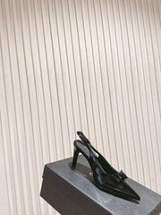 CC HIGH SLINGBACK IN BLACK LAMBSKIN WITH BOW ATTACHED