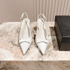 CC HIGH SLINGBACK IN CREAM WHITE LAMBSKIN WITH BOW ATTACHED
