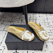 CHANEL 26S FLAT MULES IN GOLD LAMBSKIN