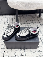 CHANEL 26S LACE-UP SNEAKERS IN WHITE MIX BLACK SUEDE AND LAMBSKIN