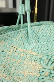 LOE SMALL ANAGRAM BASKET 28 BAG IN LIGHT BLUE IRACA PALM AND CALFSKIN