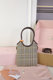 IVY MINI TOTE BAG 20 IN COLORFUL TARTAN AND BROWN LEATHER TRIM