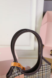 IVY MINI TOTE BAG 20 IN COLORFUL TARTAN AND BROWN LEATHER TRIM