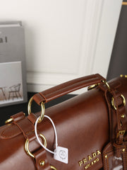 STUDDED BRIEFCASE 34 IN BROWN SHINY SMOOTH CALFSKIN