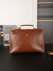 STUDDED BRIEFCASE 34 IN BROWN SHINY SMOOTH CALFSKIN