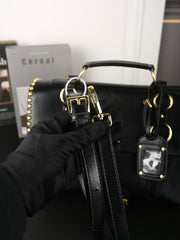 STUDDED BRIEFCASE 34 IN BLACK SHINY SMOOTH CALFSKIN