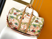 KEEPALL BANDOULIÈRE 50 IN SAND TROPICAL MOTIFS MONOGRAM SURFIN CANVAS