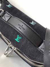 LV 25S DYNAMIC DENIM EMBROIDERED BUMBAG 37 IN BLACK CANVAS