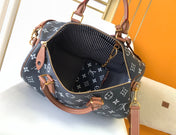 LV 25S SPEEDY BANDOULIÈRE BAG 40 IN CHARCOAL BLUE CALFSKIN GOLD HARDWARE
