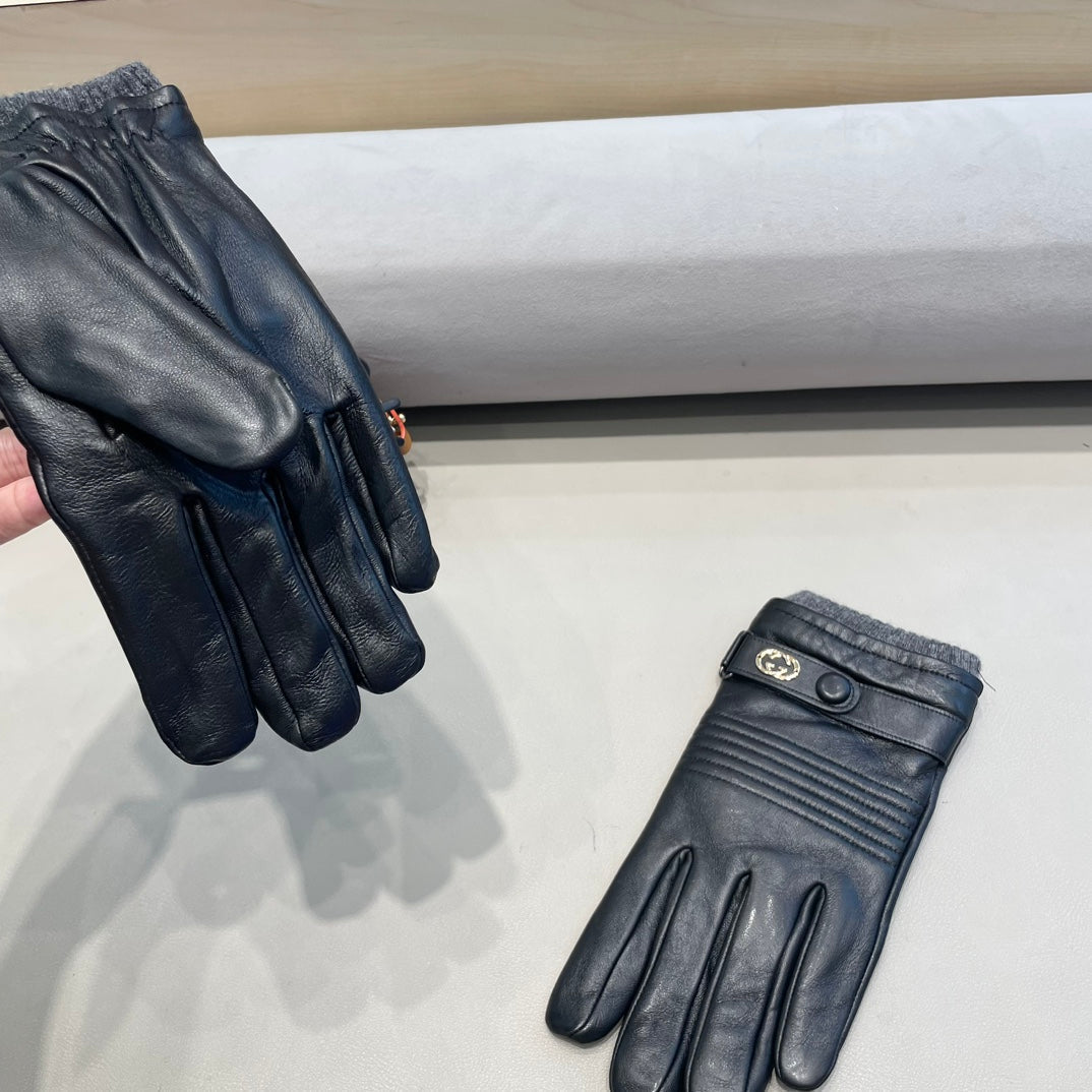 TOUCHSCREEN GLOVES IN BLACK LAMBSKIN MIX WOOL 327782