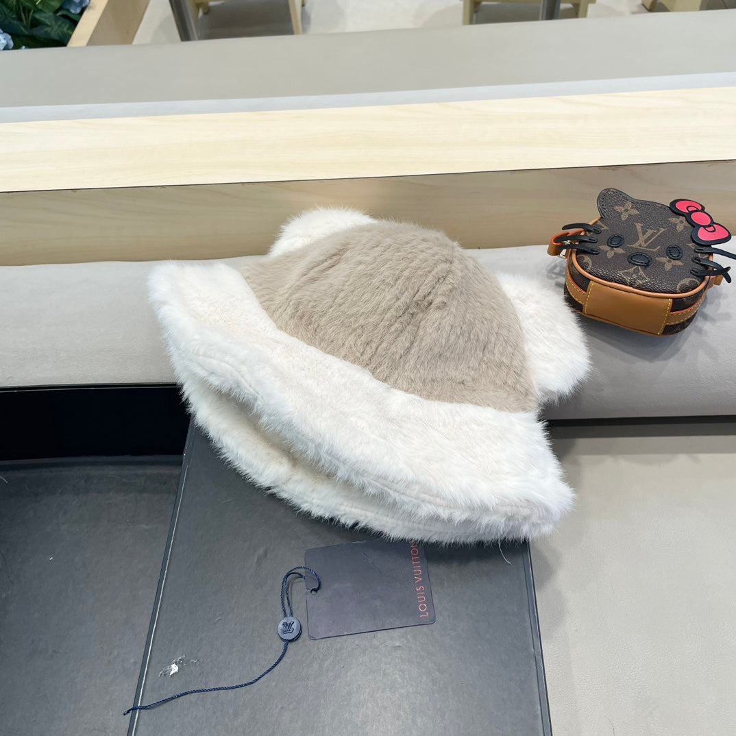 FISHERMAN HAT IN ECRU BEIGE MIX WHITE WOOL AND RABBIT FUR 409758