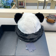 FISHERMAN HAT IN WHITE MIX BLACK WOOL AND RABBIT FUR 409759